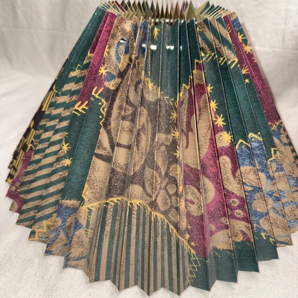 Vintage Pair Pleated Floral Lampshades 15" Flared Fabric Vinyl Backed - Picture 13 of 14